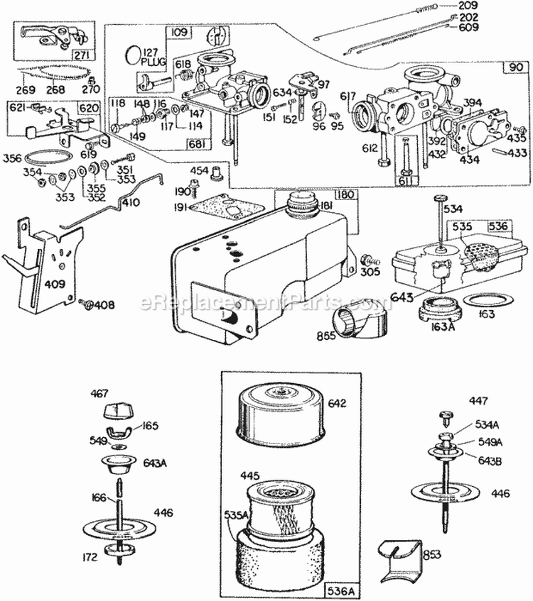 Carburetor Fueltank AC Diagram and Parts List for 130902-0547-99  Briggs and Stratton Engine
